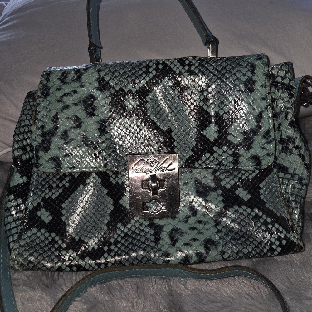 Patricia Nash Teal Snake Print Satchel